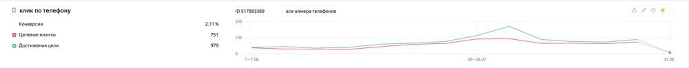 Яндекс Метрика: достижения цели клик по телефону, 979